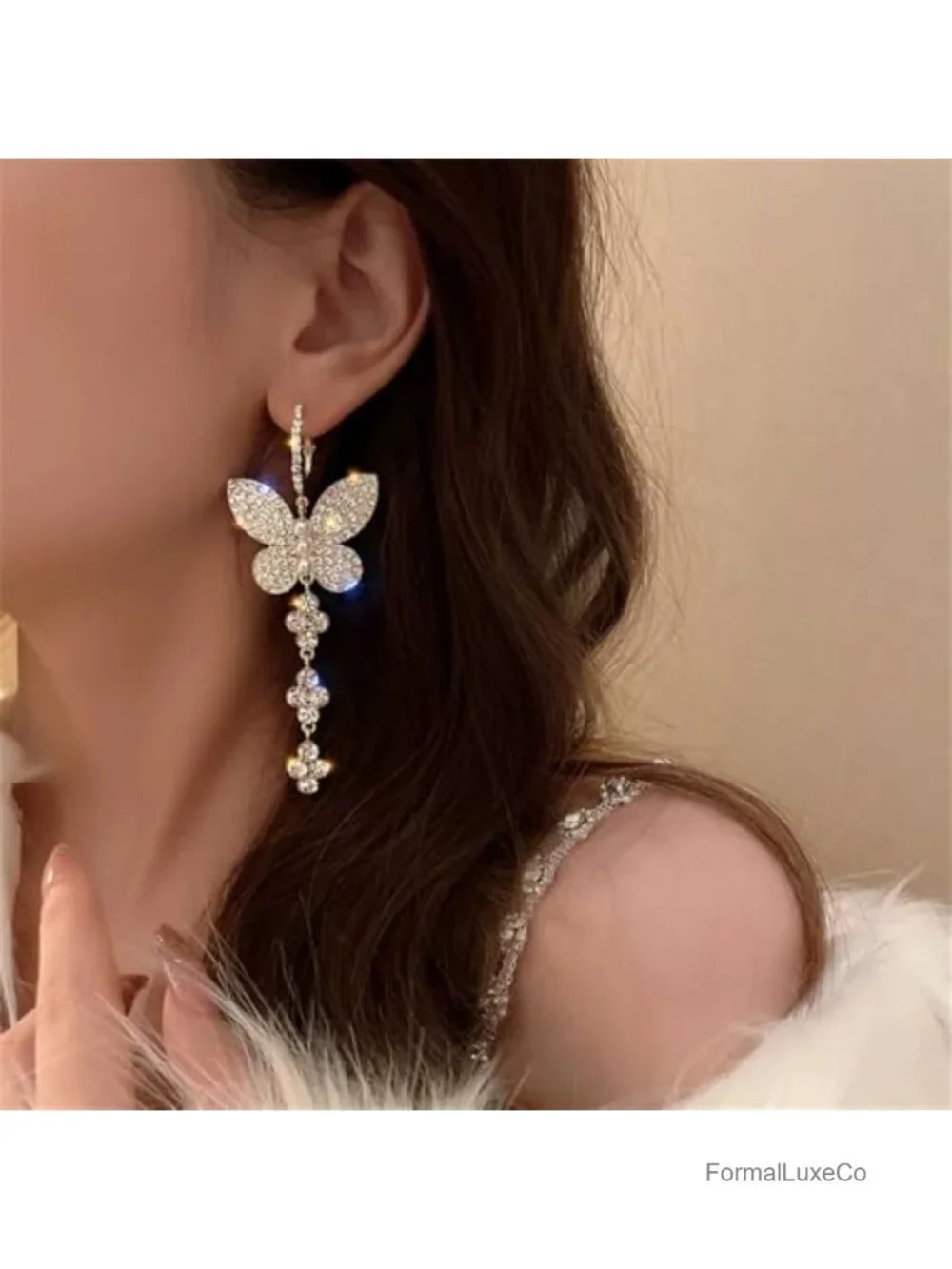 Crystal Butterfly Dangle Drop Hoop Earrings Gold Plated Huggie Pearl Cubic